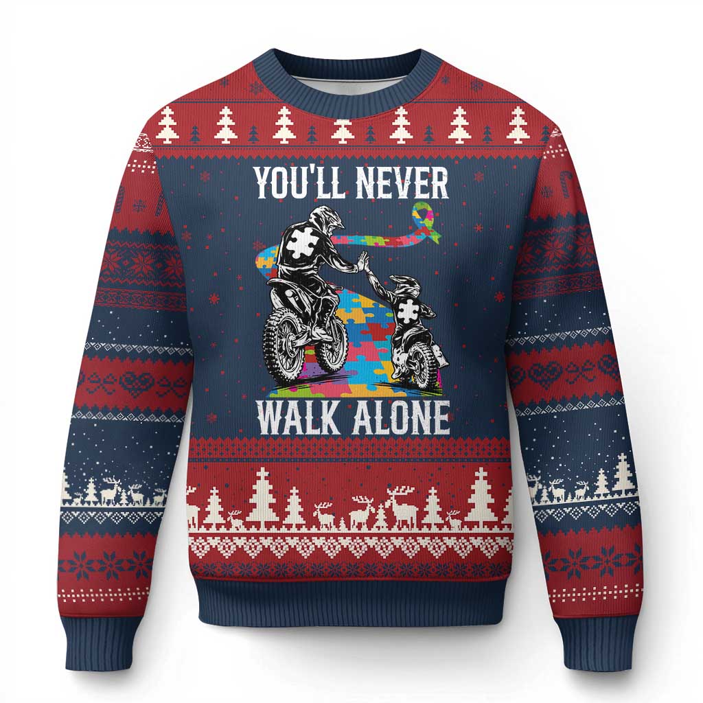 Autism Acceptance Ugly Christmas Sweater Autism Dad Motocross Rider Father Son Support TS14 Navy Red Print Your Wear