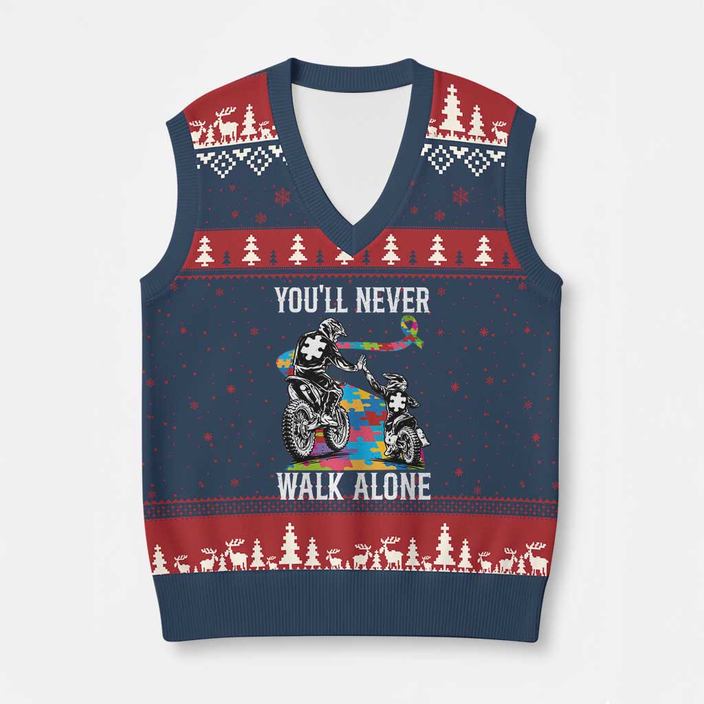 Autism Acceptance V-Neck Knit Sweater Vest Autism Dad Motocross Rider Father Son Support TS14 Navy Red Print Your Wear