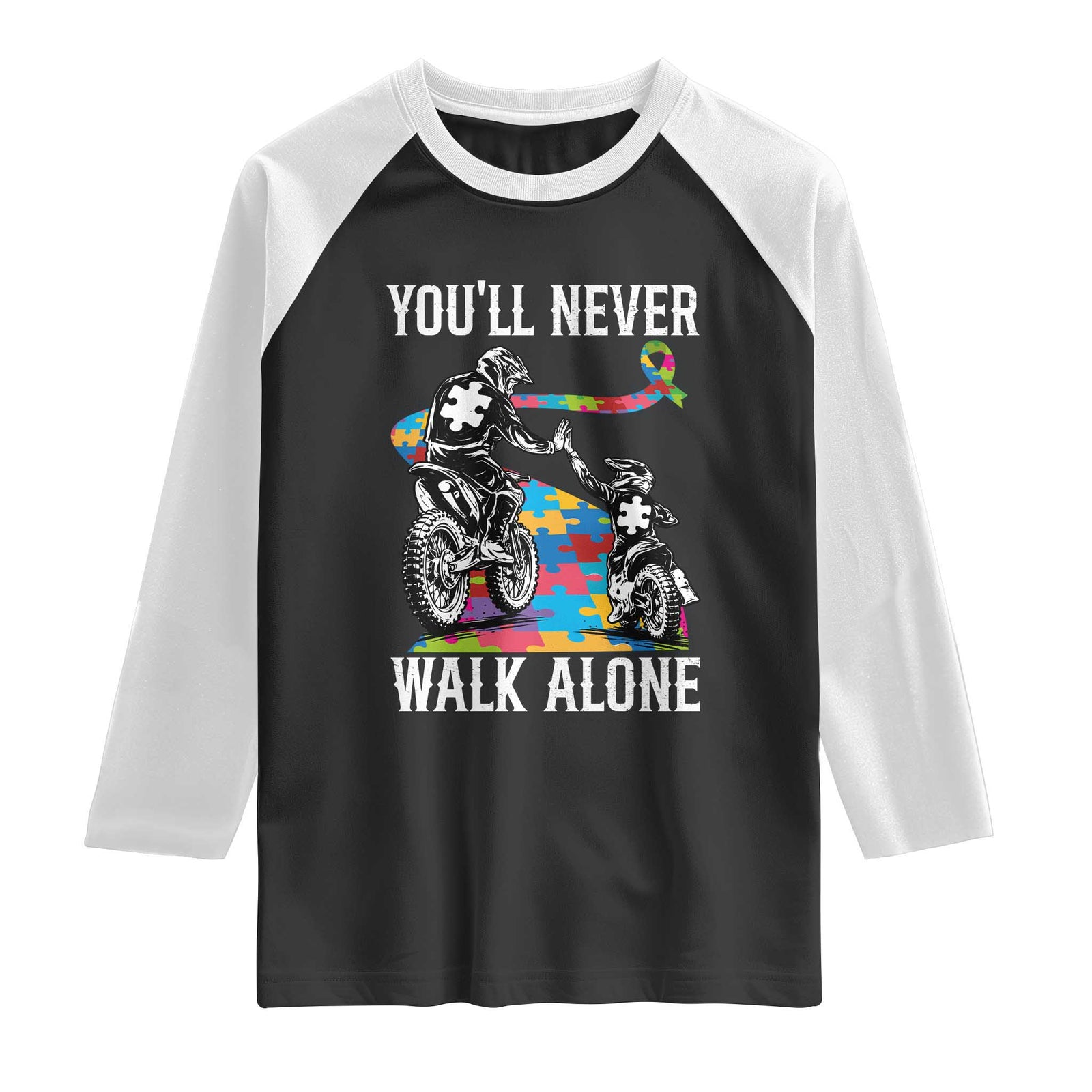 Autism Acceptance Raglan Shirt Autism Dad Motocross Rider Father Son Support TS14 Black White Print Your Wear