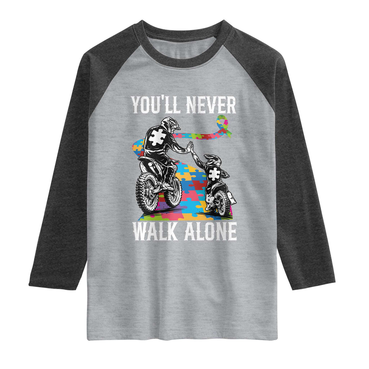 Autism Acceptance Raglan Shirt Autism Dad Motocross Rider Father Son Support TS14 Heather Gray Heather Charcoal Print Your Wear