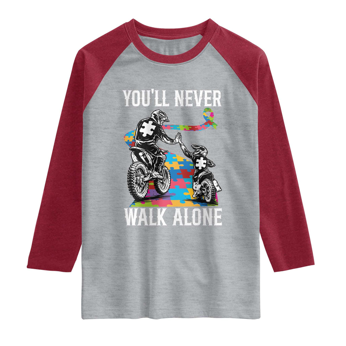 Autism Acceptance Raglan Shirt Autism Dad Motocross Rider Father Son Support TS14 Heather Gray Heather Red Print Your Wear