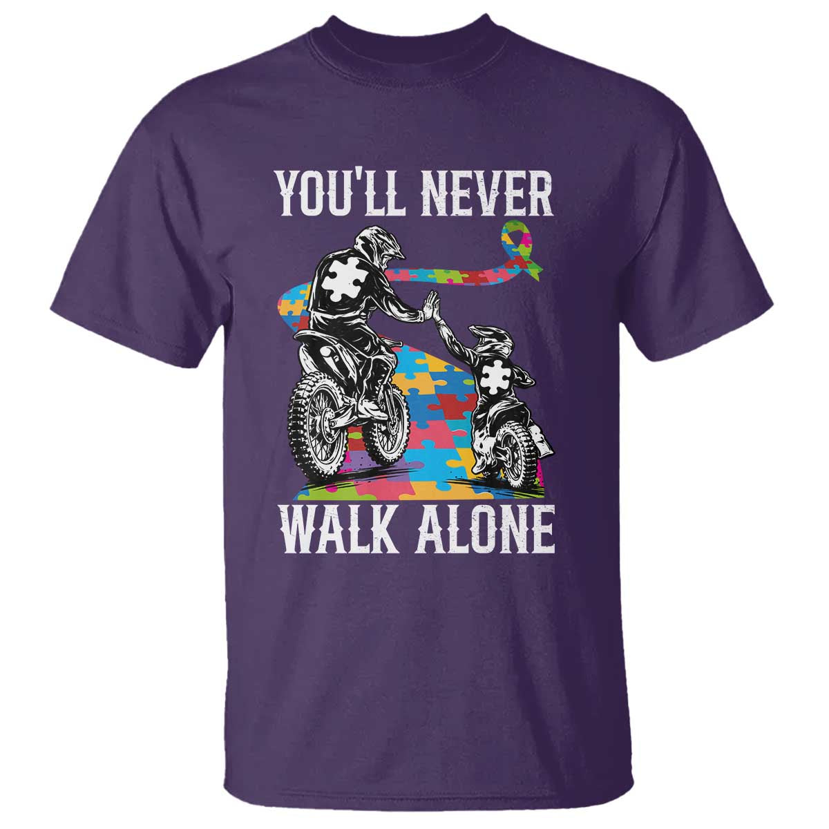 Autism Acceptance T Shirt Autism Dad Motocross Rider Father Son Support TS14 Purple Print Your Wear