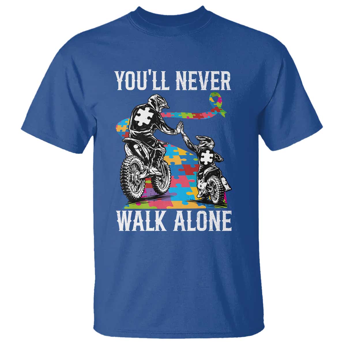 Autism Acceptance T Shirt Autism Dad Motocross Rider Father Son Support TS14 Royal Blue Print Your Wear