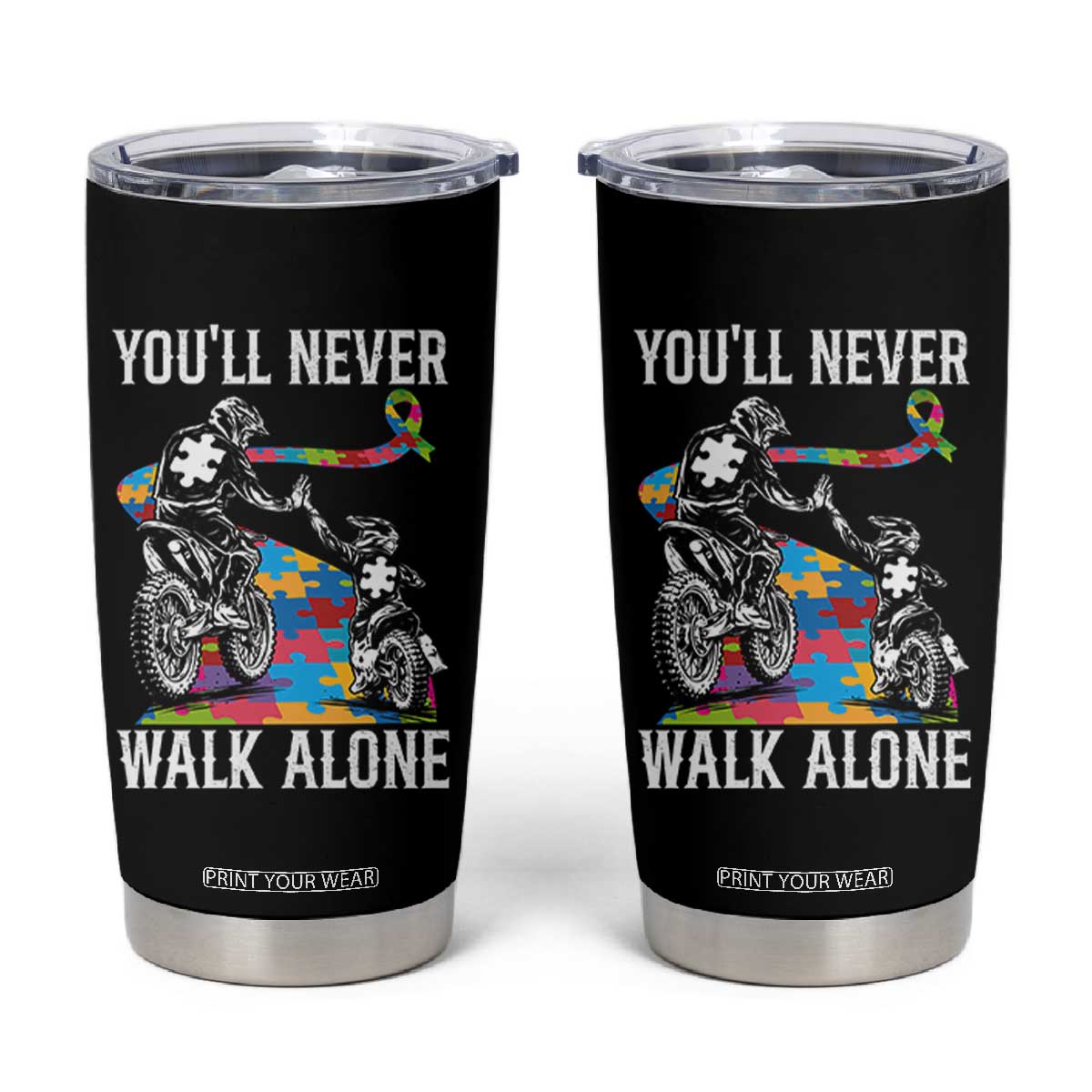 Autism Acceptance Tumbler Cup Autism Dad Motocross Rider Father Son Support TS14 Black Print Your Wear