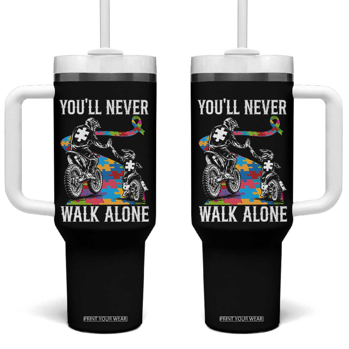 Autism Acceptance Tumbler With Handle Autism Dad Motocross Rider Father Son Support TS14 One Size: 40 oz Black Print Your Wear
