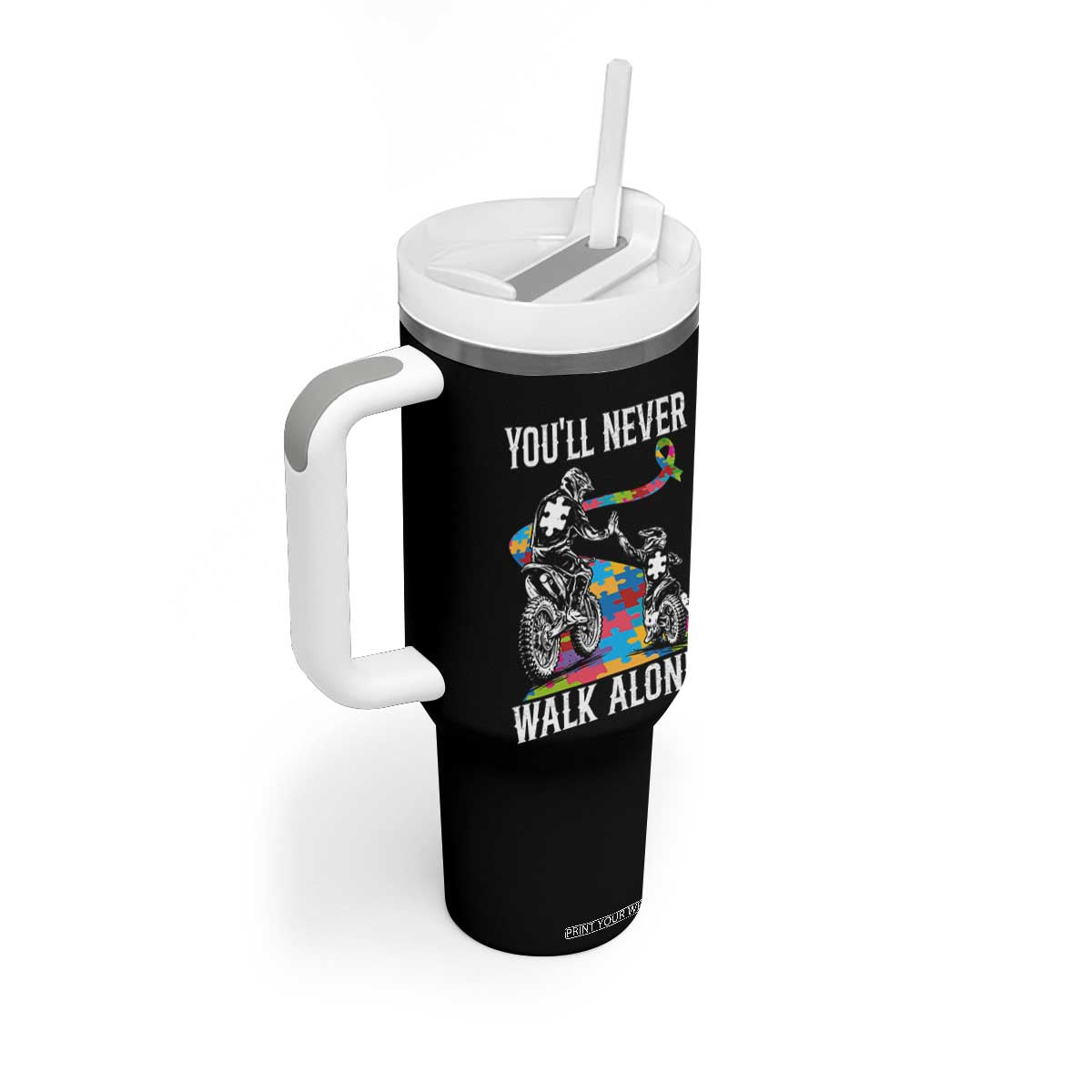 Autism Acceptance Tumbler With Handle Autism Dad Motocross Rider Father Son Support TS14 Print Your Wear