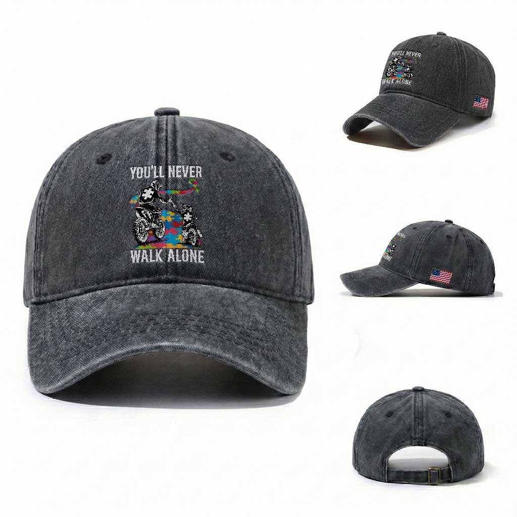 Autism Acceptance Washed Cotton Baseball Cap Autism Dad Motocross Rider Father Son Support TS14 Washed Cap Universal Fit Dark Gray Print Your Wear