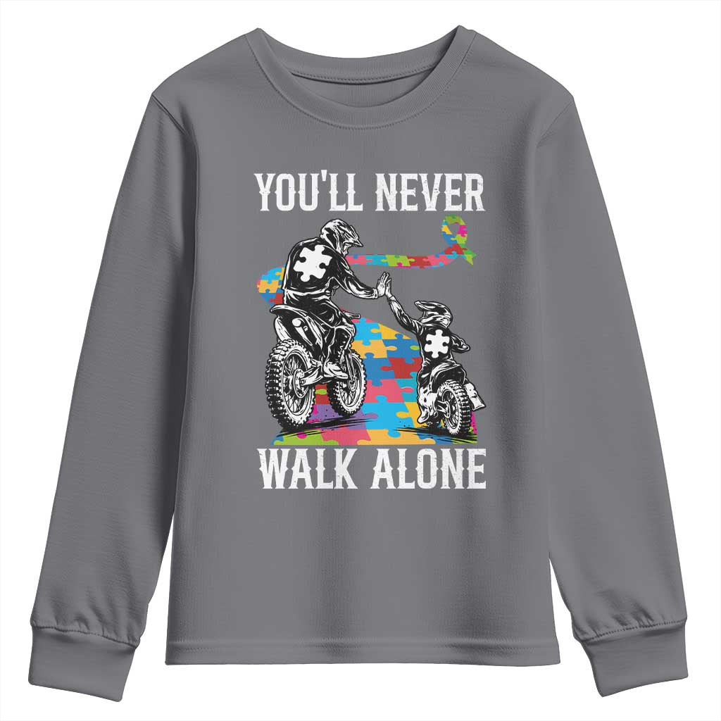 Autism Acceptance Youth Sweatshirt Autism Dad Motocross Rider Father Son Support TS14 Charcoal Print Your Wear