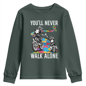 Autism Acceptance Youth Sweatshirt Autism Dad Motocross Rider Father Son Support TS14 Dark Forest Green Print Your Wear