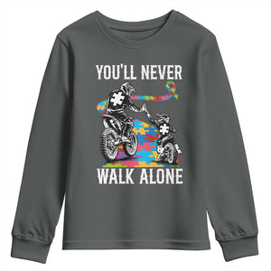 Autism Acceptance Youth Sweatshirt Autism Dad Motocross Rider Father Son Support TS14 Dark Heather Print Your Wear