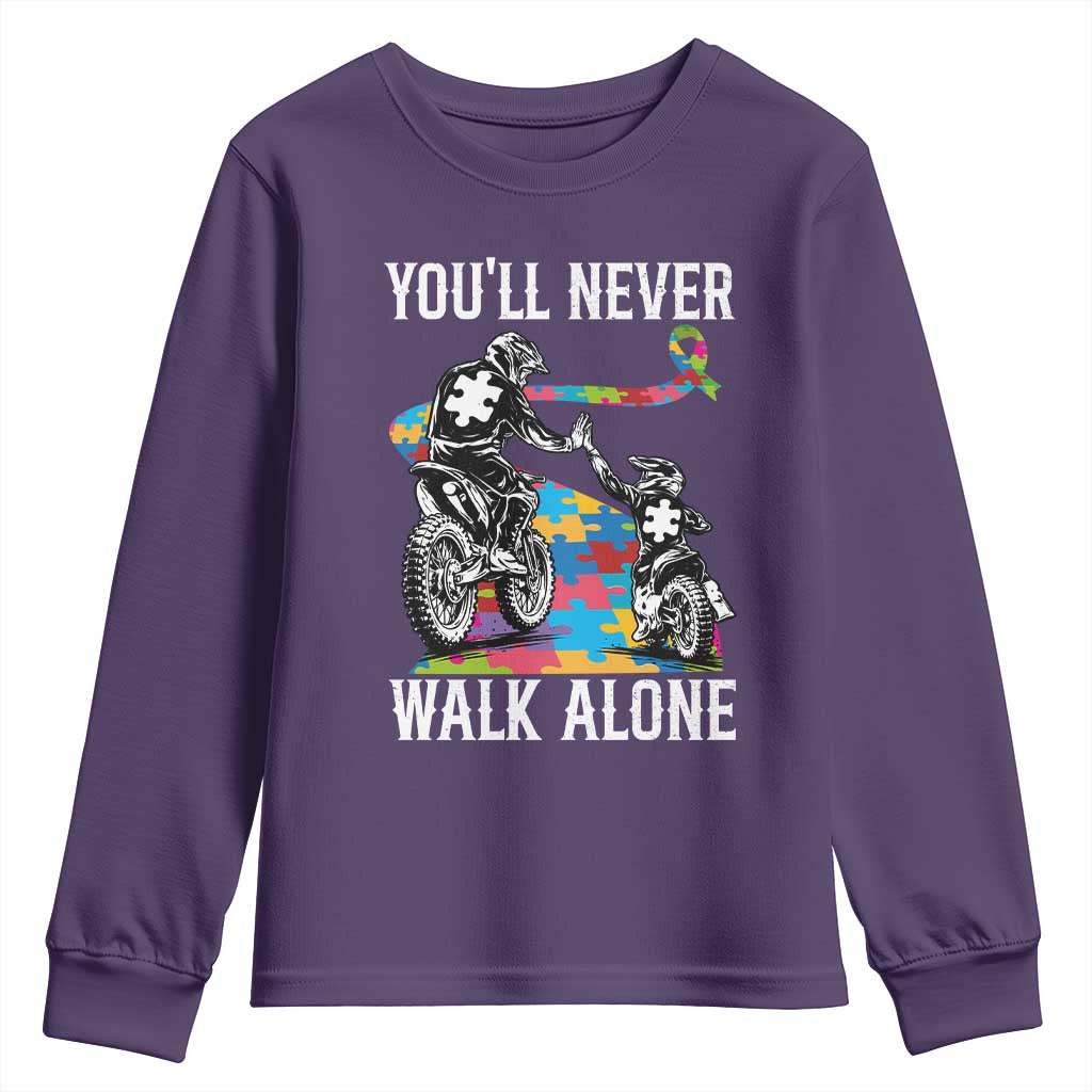 Autism Acceptance Youth Sweatshirt Autism Dad Motocross Rider Father Son Support TS14 Purple Print Your Wear