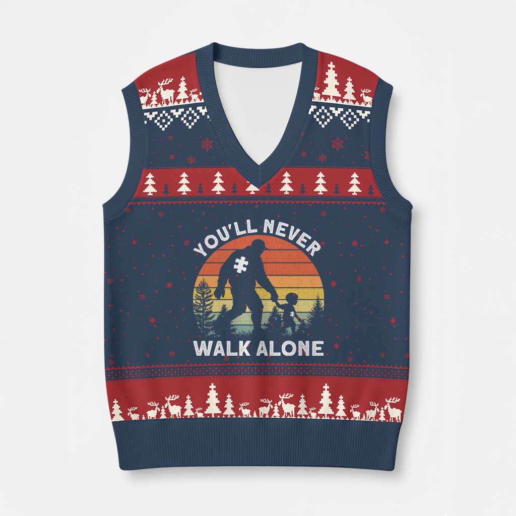 Autism Acceptance V-Neck Knit Sweater Vest Autism Dad You'll Never Walk Alone Support TS14 Navy Red Print Your Wear