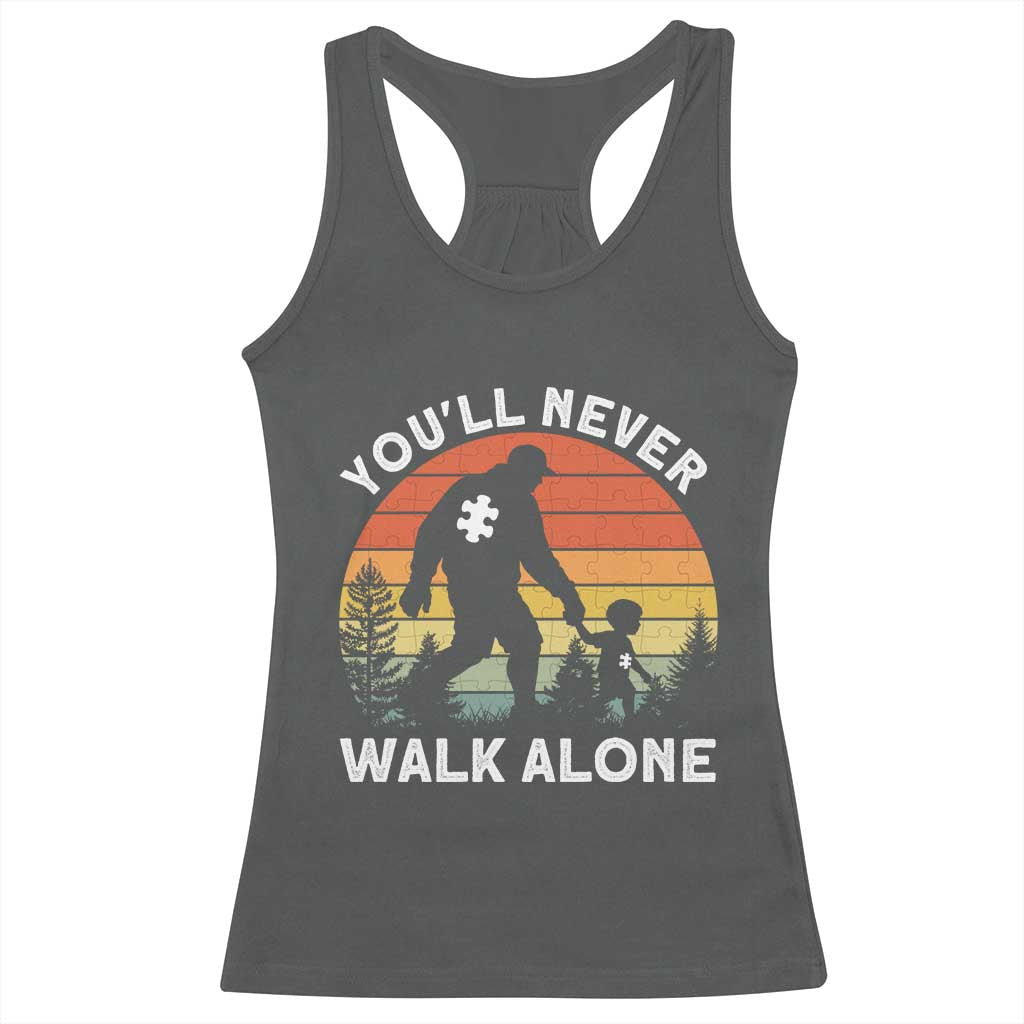 Autism Acceptance Racerback Tank Top Autism Dad You'll Never Walk Alone Support TS14 Dark Heather Print Your Wear