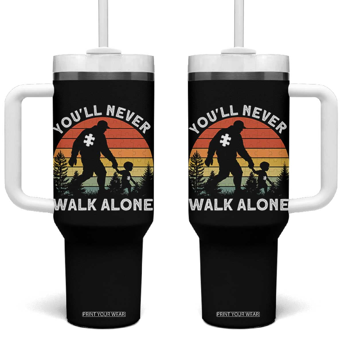 Autism Acceptance Tumbler With Handle Autism Dad You'll Never Walk Alone Support TS14 One Size: 40 oz Black Print Your Wear