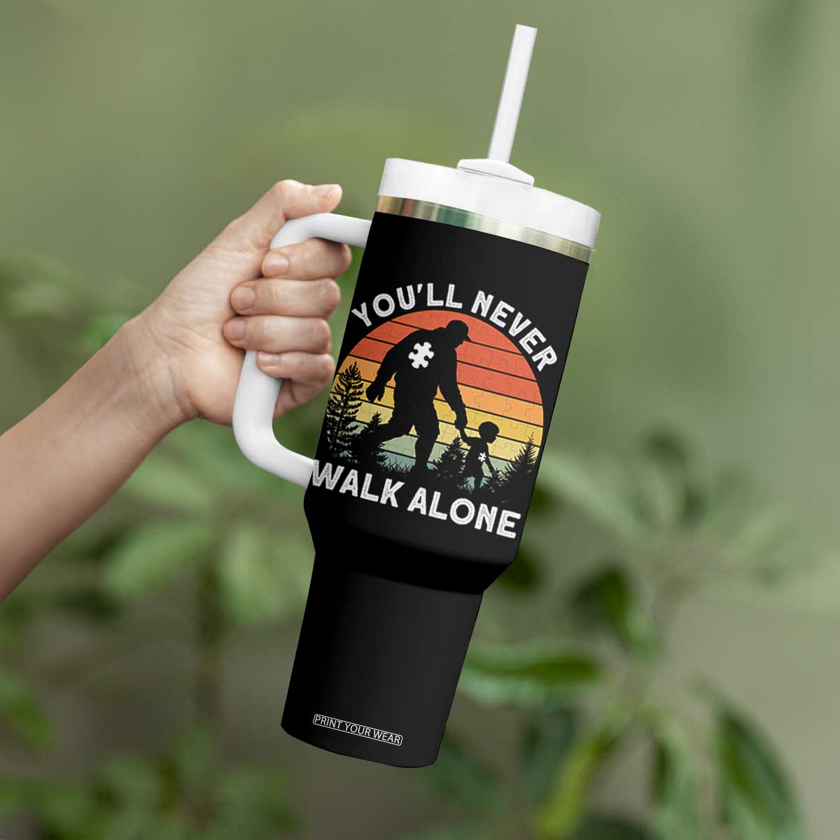 Autism Acceptance Tumbler With Handle Autism Dad You'll Never Walk Alone Support TS14 Print Your Wear