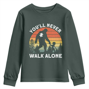 Autism Acceptance Youth Sweatshirt Autism Dad You'll Never Walk Alone Support TS14 Dark Forest Green Print Your Wear