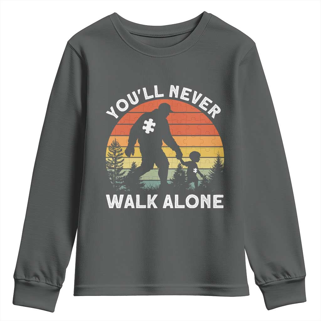 Autism Acceptance Youth Sweatshirt Autism Dad You'll Never Walk Alone Support TS14 Dark Heather Print Your Wear