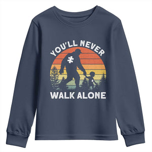 Autism Acceptance Youth Sweatshirt Autism Dad You'll Never Walk Alone Support TS14 Navy Print Your Wear