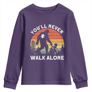 Autism Acceptance Youth Sweatshirt Autism Dad You'll Never Walk Alone Support TS14 Purple Print Your Wear