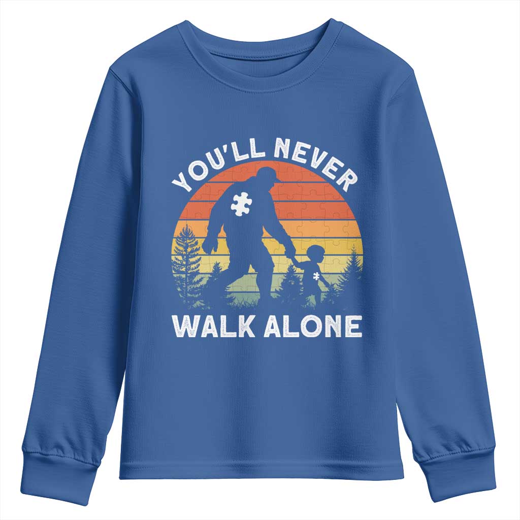 Autism Acceptance Youth Sweatshirt Autism Dad You'll Never Walk Alone Support TS14 Royal Blue Print Your Wear