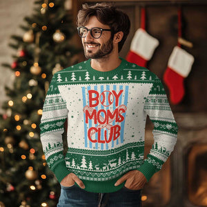 Boy Moms Club Ugly Christmas Sweater Funny Motherhood Baseball Gift For Mom TS14 Beige Green Print Your Wear