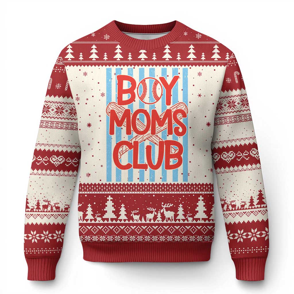 Boy Moms Club Ugly Christmas Sweater Funny Motherhood Baseball Gift For Mom TS14 Beige Red Print Your Wear