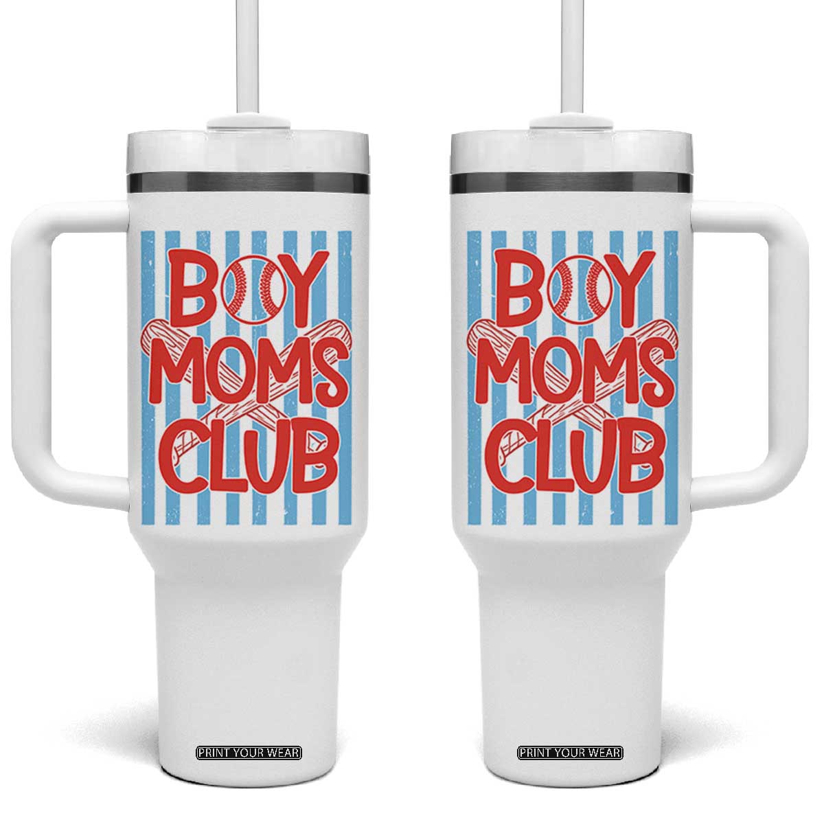 Boy Moms Club Tumbler With Handle Funny Motherhood Baseball Gift For Mom TS14 One Size: 40 oz White Print Your Wear