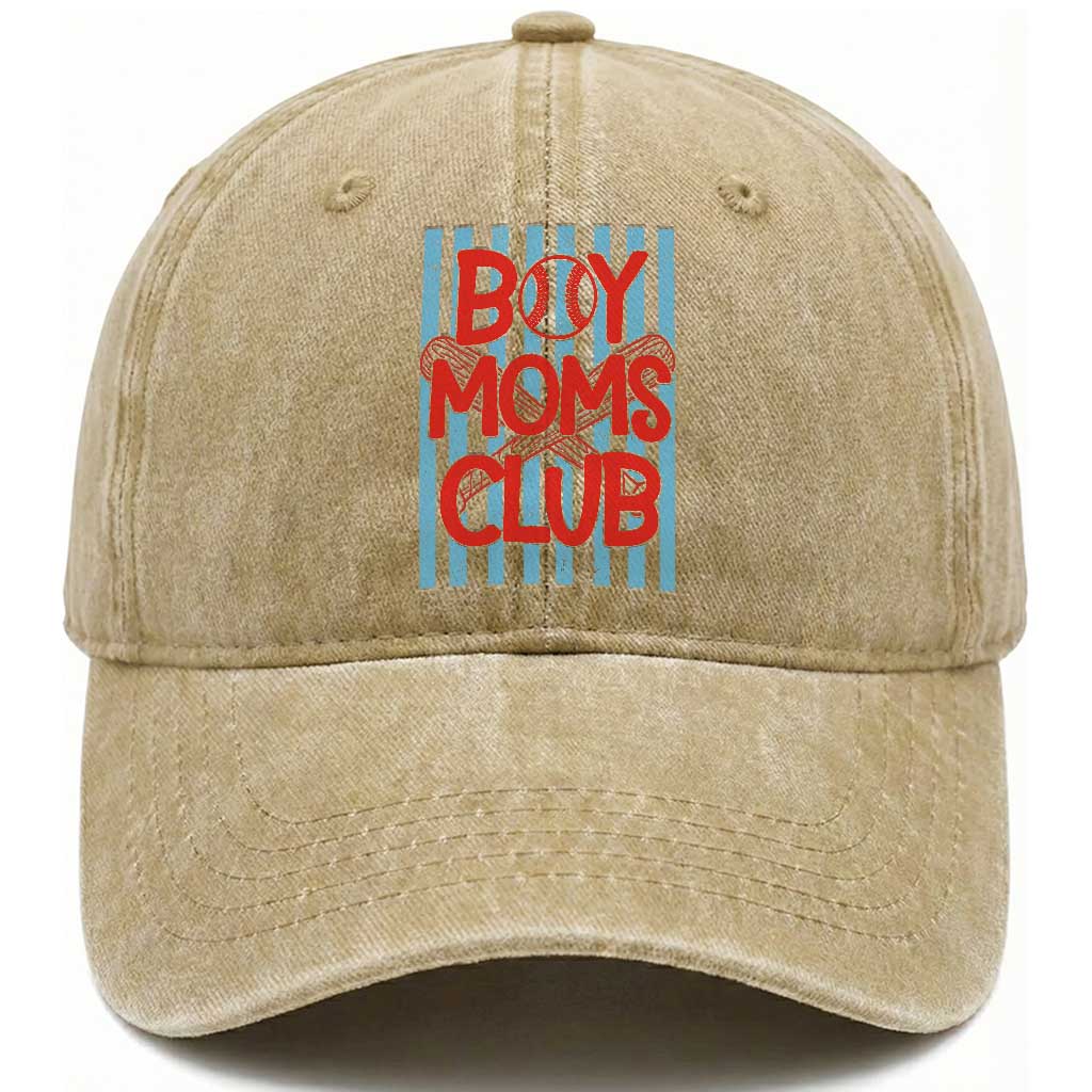 Boy Moms Club Washed Cotton Baseball Cap Funny Motherhood Baseball Gift For Mom TS14 Print Your Wear