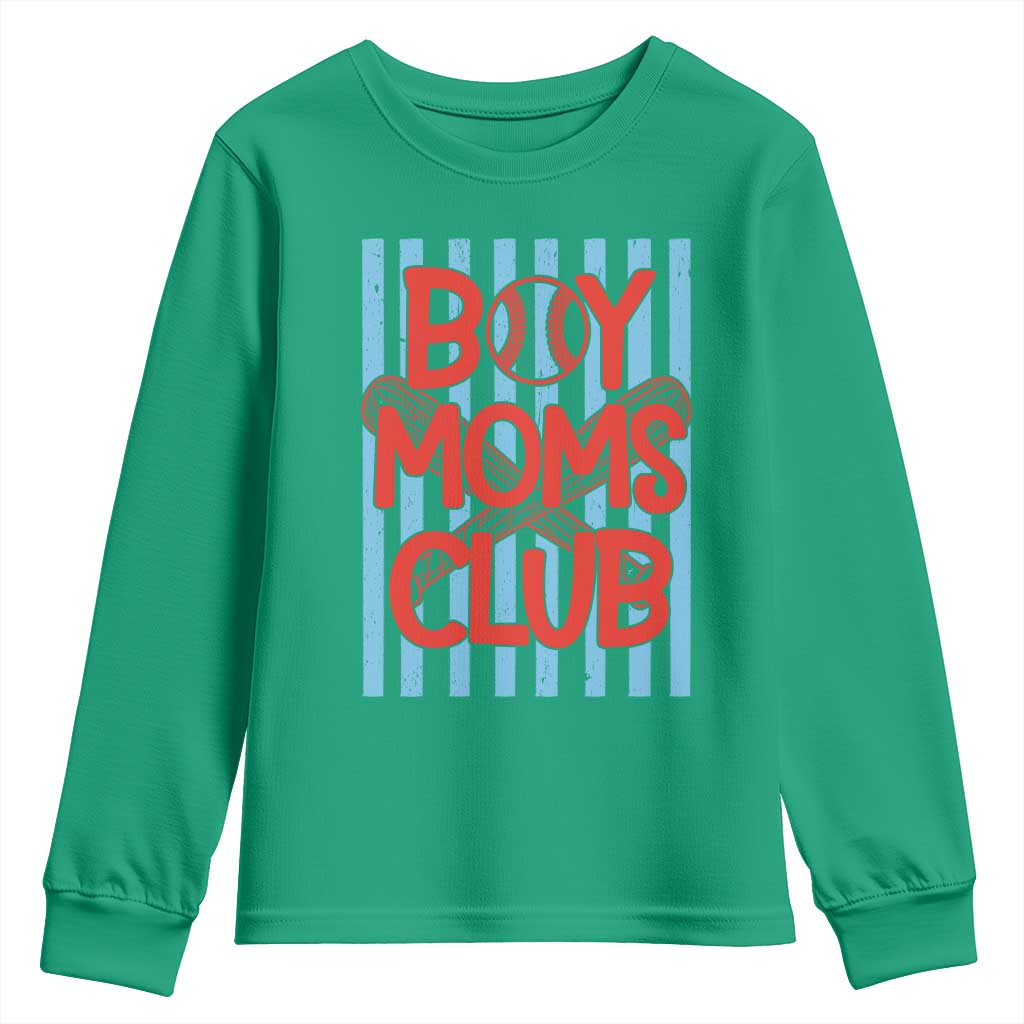 Boy Moms Club Youth Sweatshirt Funny Motherhood Baseball Gift For Mom TS14 Irish Green Print Your Wear