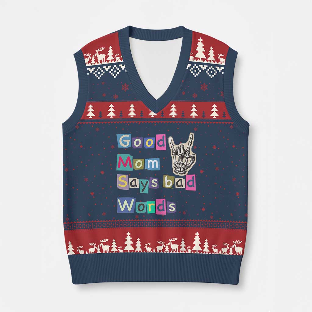 Good Moms Say Bad Words V-Neck Knit Sweater Vest Funny Sarcastic Mom Mother’s Day Gift TS14 Navy Red Print Your Wear
