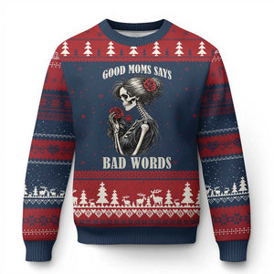 Good Moms Say Bad Words Ugly Christmas Sweater Funny Sarcastic Skeleton Mom Mother’s Day TS14 Navy Red Print Your Wear