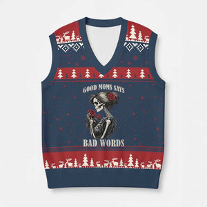 Good Moms Say Bad Words V-Neck Knit Sweater Vest Funny Sarcastic Skeleton Mom Mother’s Day TS14 Navy Red Print Your Wear