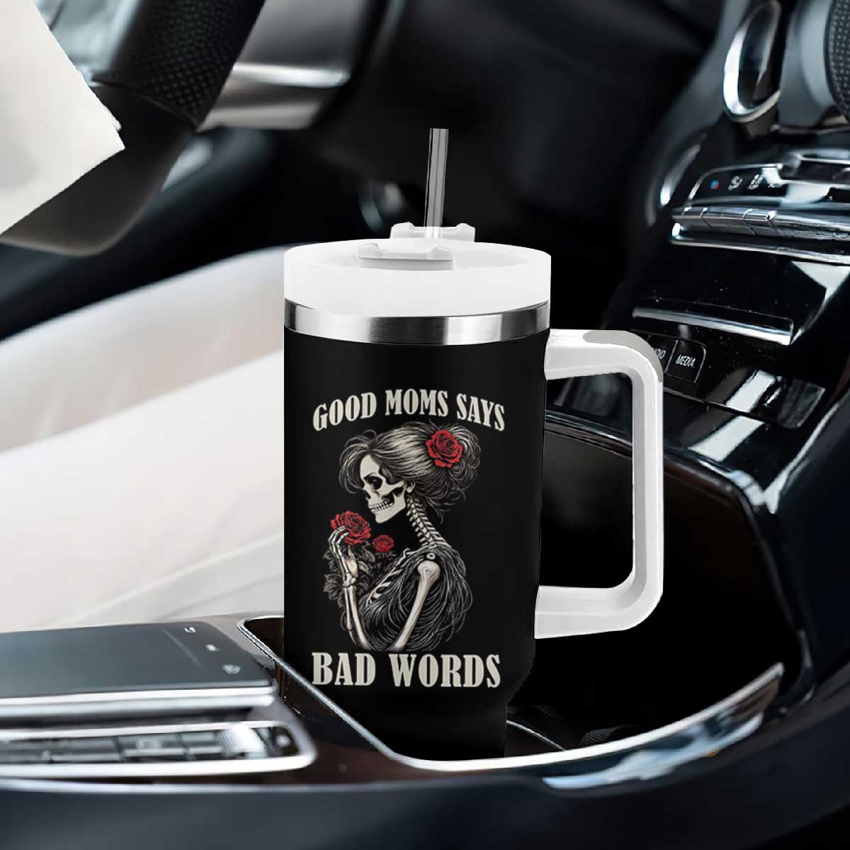 Good Moms Say Bad Words Tumbler With Handle Funny Sarcastic Skeleton Mom Mother’s Day TS14 Print Your Wear