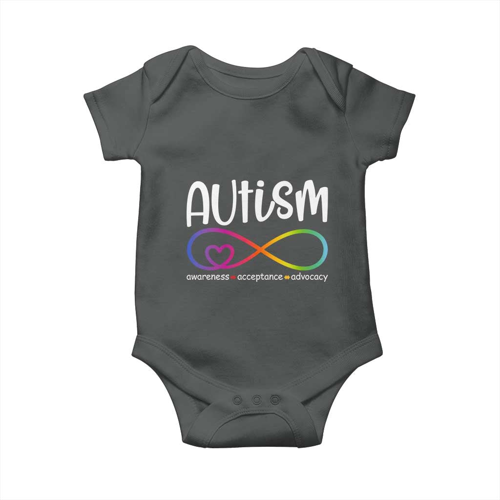 Autism Acceptance Baby Onesie Neurodivergent Support Infinity Symbol TS14 Dark Heather Print Your Wear