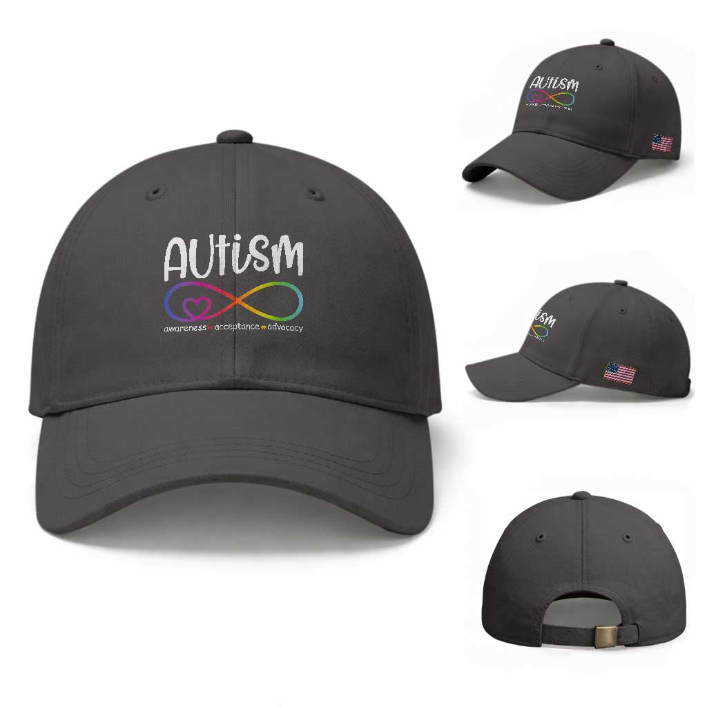 Autism Acceptance Baseball Cap Neurodivergent Support Infinity Symbol TS14 Baseball Cap Universal Fit Dark Gray Print Your Wear