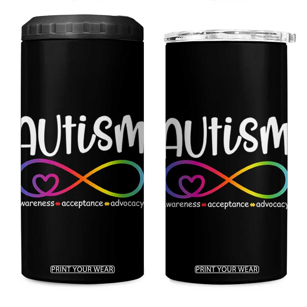 Autism Acceptance 4 in 1 Can Cooler Tumbler Neurodivergent Support Infinity Symbol TS14 One Size: 16 oz Black Print Your Wear