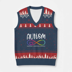 Autism Acceptance V-Neck Knit Sweater Vest Neurodivergent Support Infinity Symbol TS14 Navy Red Print Your Wear