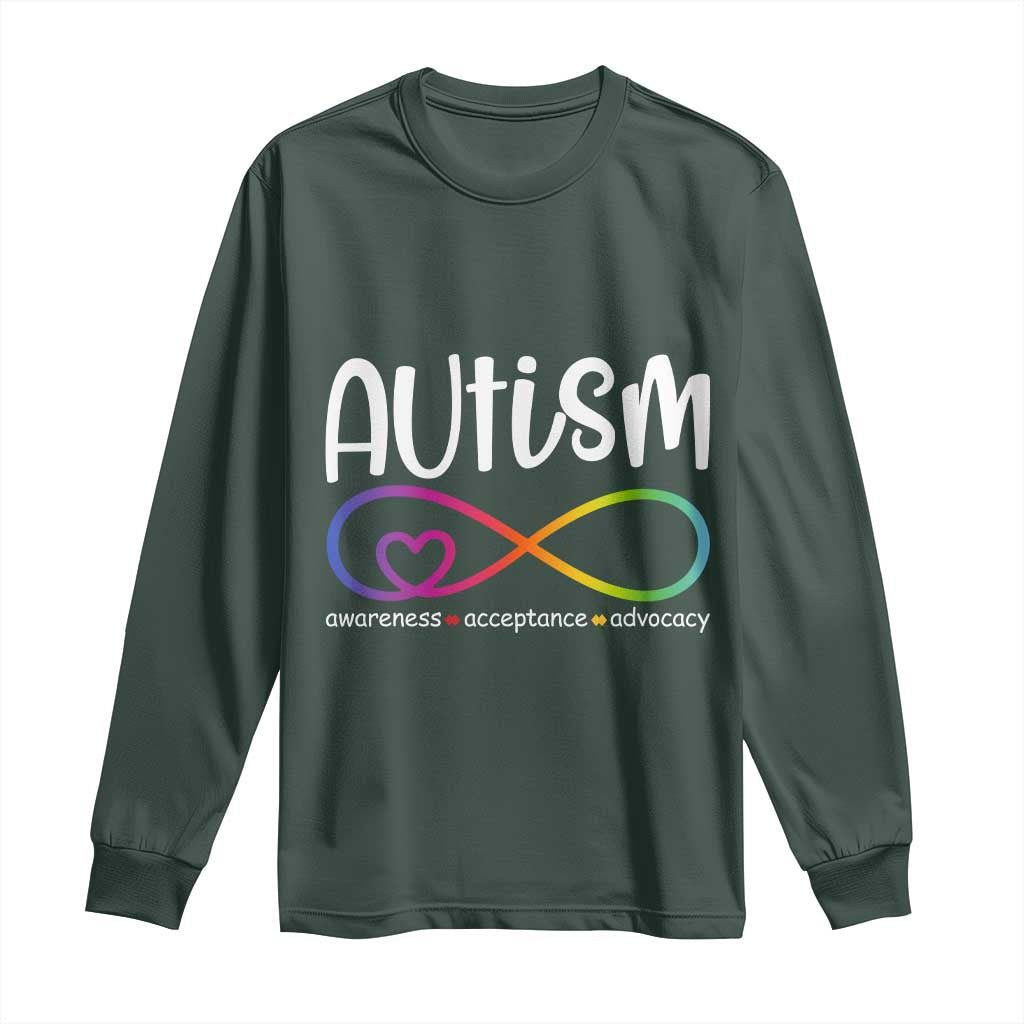 Autism Acceptance Long Sleeve Shirt - Neurodivergent Support Infinity Symbol TS14 Dark Forest Green Print Your Wear