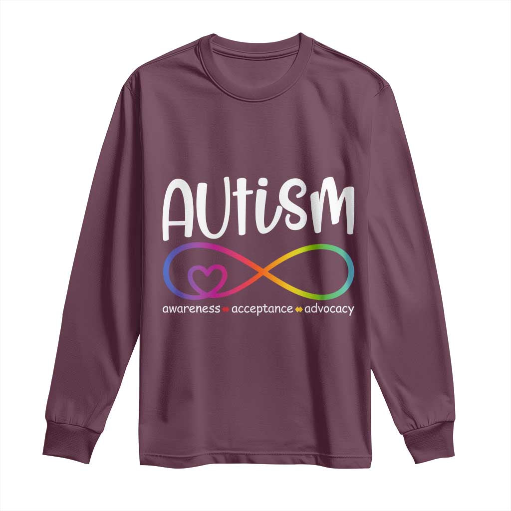 Autism Acceptance Long Sleeve Shirt - Neurodivergent Support Infinity Symbol TS14 Maroon Print Your Wear