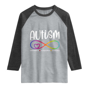 Autism Acceptance Raglan Shirt Neurodivergent Support Infinity Symbol TS14 Heather Gray Heather Charcoal Print Your Wear