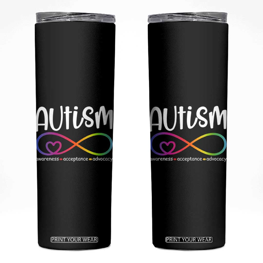 Autism Acceptance Skinny Tumbler Neurodivergent Support Infinity Symbol TS14 Black Print Your Wear