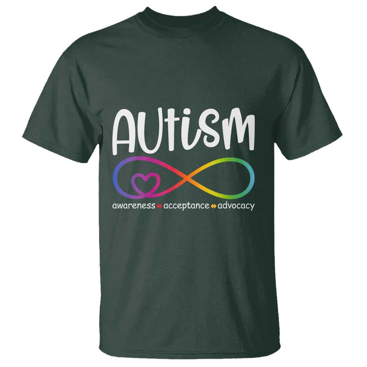Autism Acceptance T Shirt Neurodivergent Support Infinity Symbol TS14 Dark Forest Green Print Your Wear