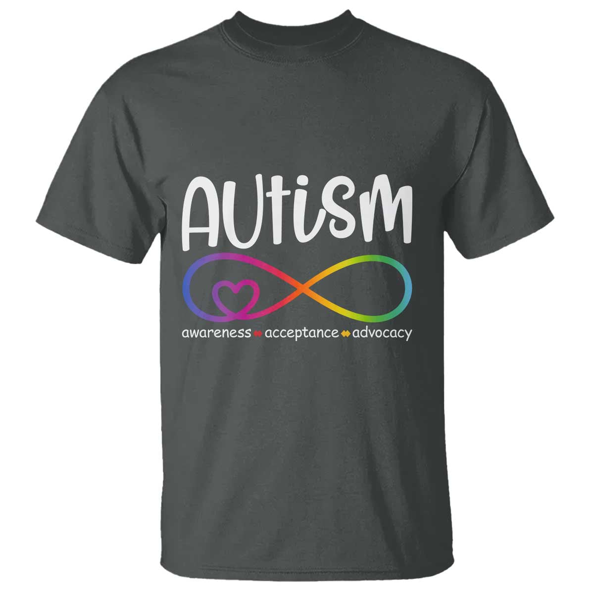 Autism Acceptance T Shirt Neurodivergent Support Infinity Symbol TS14 Dark Heather Print Your Wear