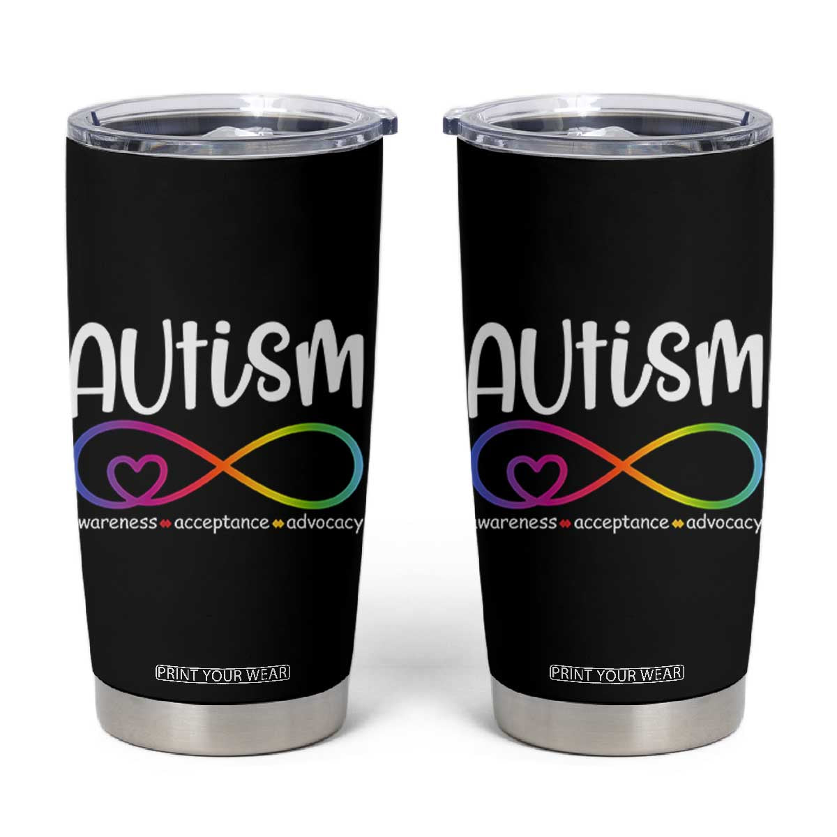 Autism Acceptance Tumbler Cup Neurodivergent Support Infinity Symbol TS14 Black Print Your Wear