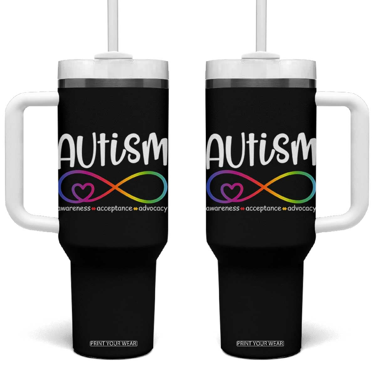 Autism Acceptance Tumbler With Handle Neurodivergent Support Infinity Symbol TS14 One Size: 40 oz Black Print Your Wear