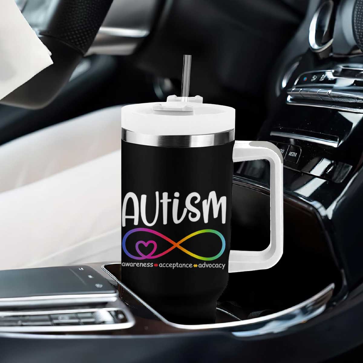 Autism Acceptance Tumbler With Handle Neurodivergent Support Infinity Symbol TS14 Print Your Wear
