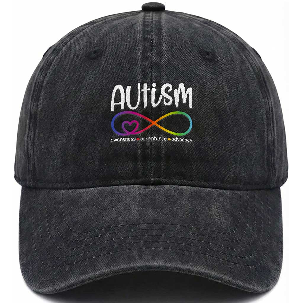 Autism Acceptance Washed Cotton Baseball Cap Neurodivergent Support Infinity Symbol TS14 Print Your Wear