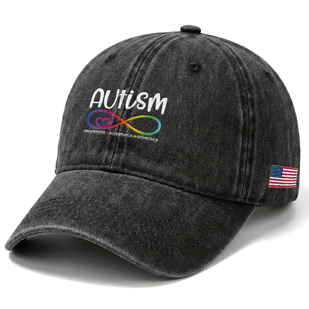 Autism Acceptance Washed Cotton Baseball Cap Neurodivergent Support Infinity Symbol TS14 Print Your Wear