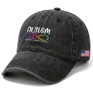 Autism Acceptance Washed Cotton Baseball Cap Neurodivergent Support Infinity Symbol TS14 Print Your Wear