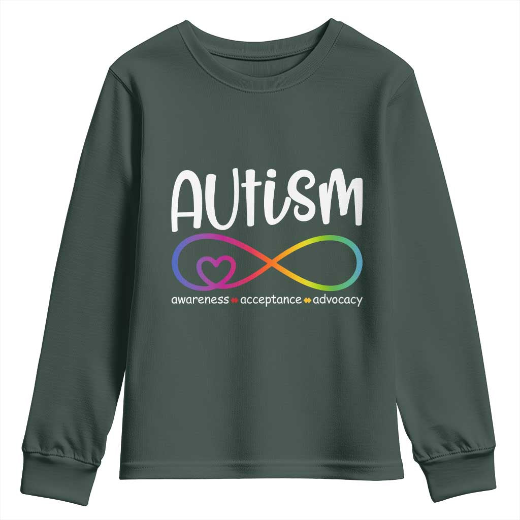 Autism Acceptance Youth Sweatshirt - Neurodivergent Support Infinity Symbol TS14 Dark Forest Green Print Your Wear